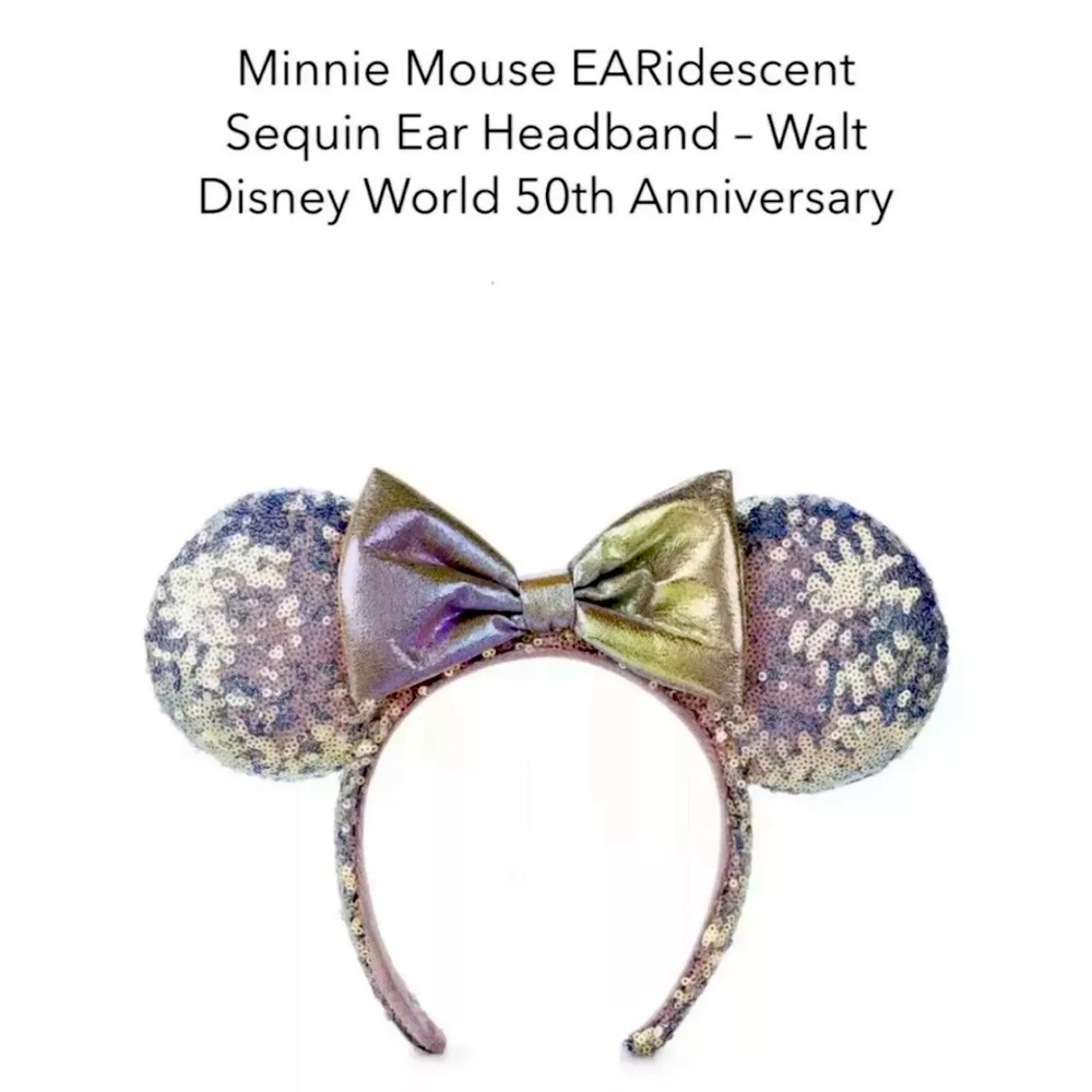 Disney World 50th Anniversary White & Gold Light Up Minnie Ears Headband - Picture 1 of 1